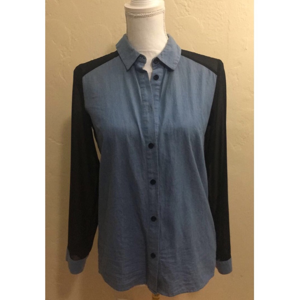 Denim Button Down Contrast Mesh Sleeves Sz.M